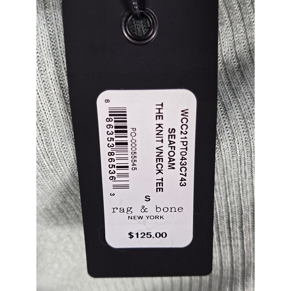 Women's rag & bone NWT Small The Knit Vneck Tee Seafoam Ribbed Top Coastal - Picture 4 of 4